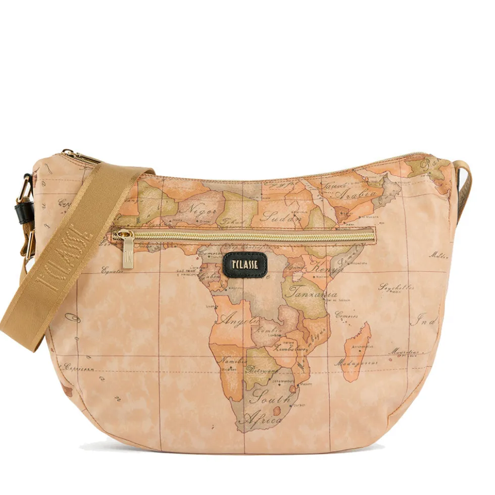 Borsa Donna Mezzaluna Grande 1A Classe Alviero Martini linea Soft Petals in Tessuto Soft Geo Classic e Nero LE54