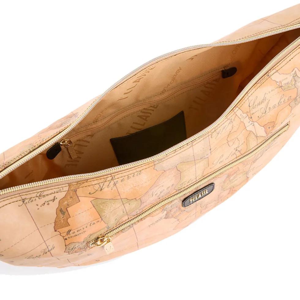 Borsa Donna Mezzaluna Grande 1A Classe Alviero Martini linea Soft Petals in Tessuto Soft Geo Classic e Nero LE54