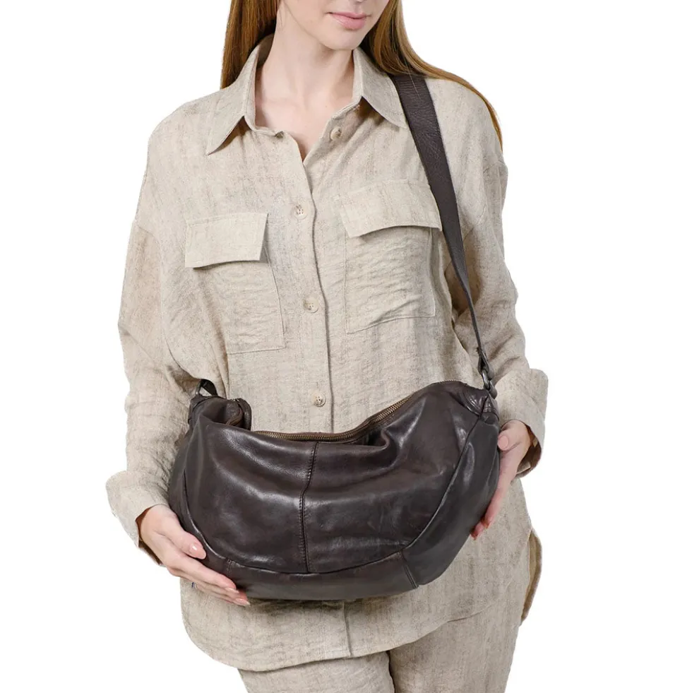 Borsa Donna Mezzaluna Large a Tracolla GIANNI CONTI linea Graciela in Pelle Nera