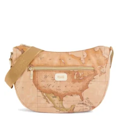 Borsa Donna Mezzaluna Media 1A Classe Alviero Martini linea Soft Petals in Tessuto Soft Geo Classic e Avorio LE55