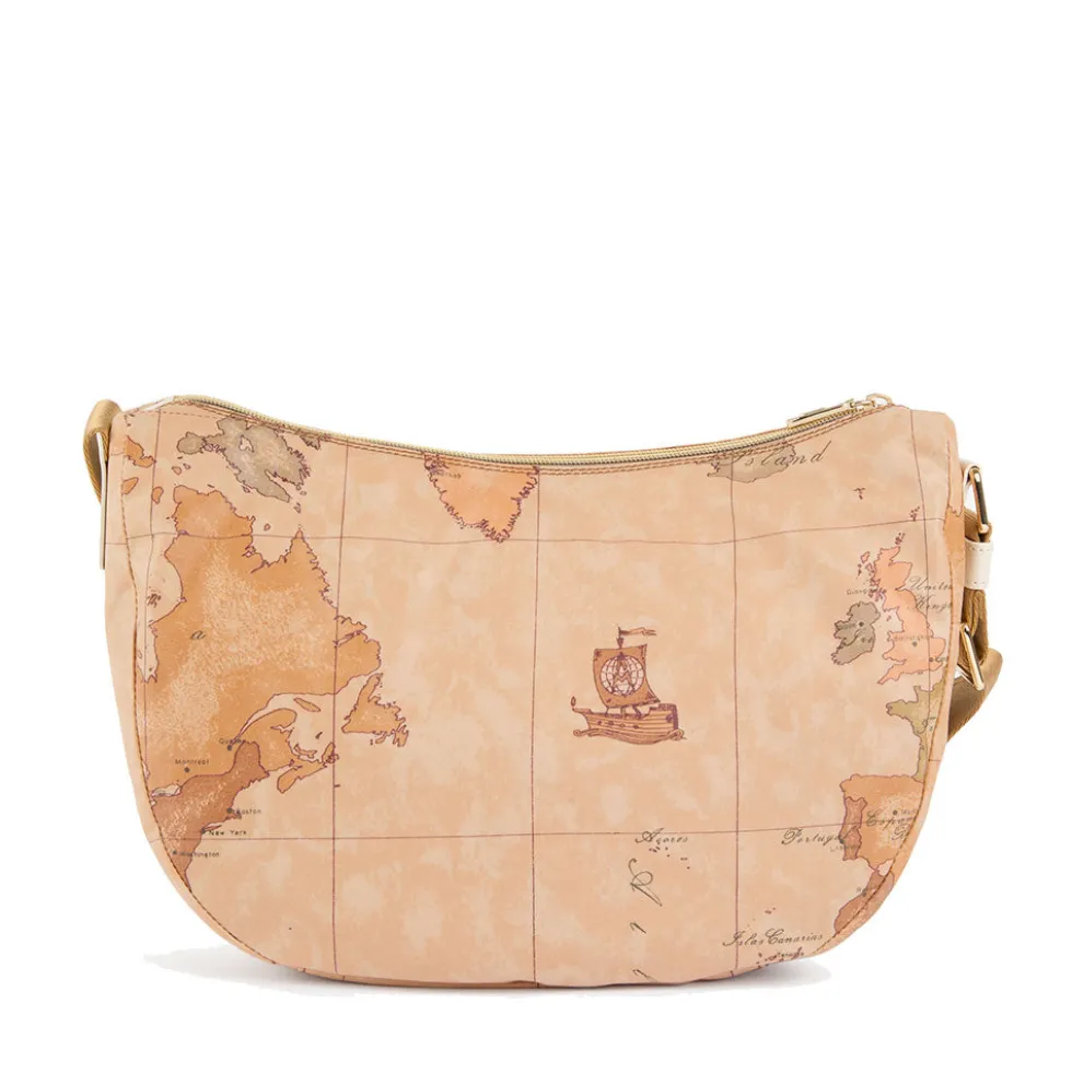 Borsa Donna Mezzaluna Media 1A Classe Alviero Martini linea Soft Petals in Tessuto Soft Geo Classic e Avorio LE55