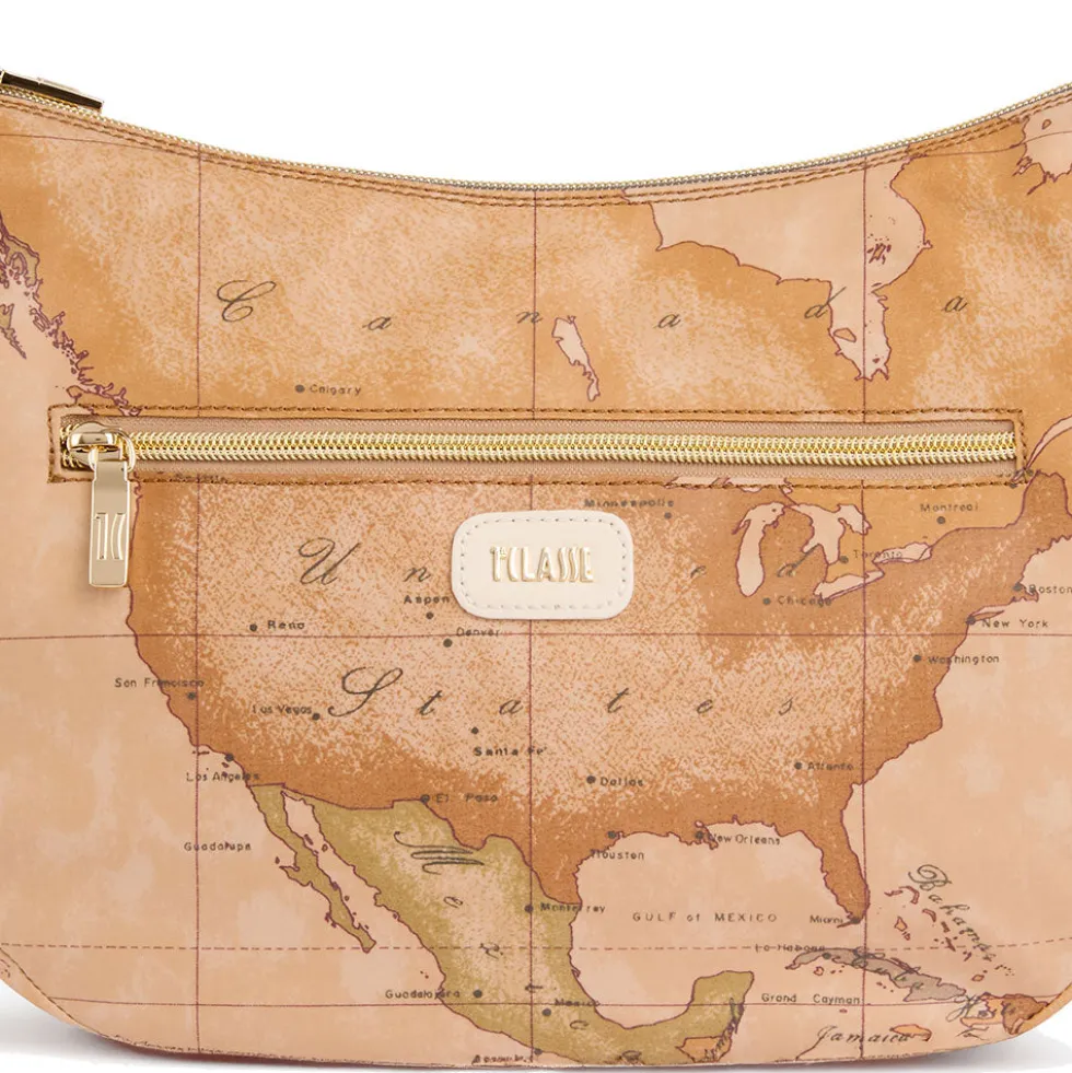 Borsa Donna Mezzaluna Media 1A Classe Alviero Martini linea Soft Petals in Tessuto Soft Geo Classic e Avorio LE55