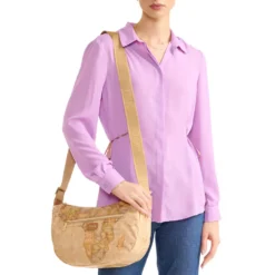 Borsa Donna Mezzaluna Media 1A Classe Alviero Martini linea Soft Petals in Tessuto Soft Geo Classic e Nero LE55