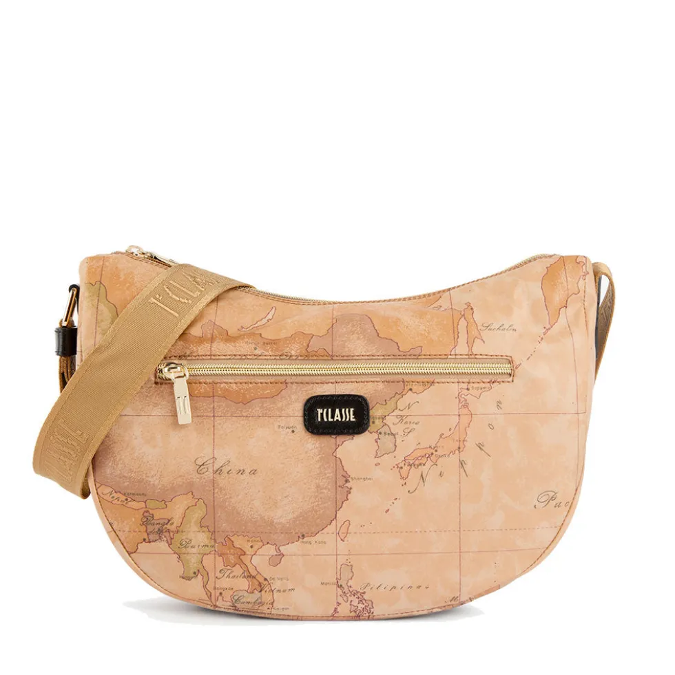 Borsa Donna Mezzaluna Media 1A Classe Alviero Martini linea Soft Petals in Tessuto Soft Geo Classic e Nero LE55