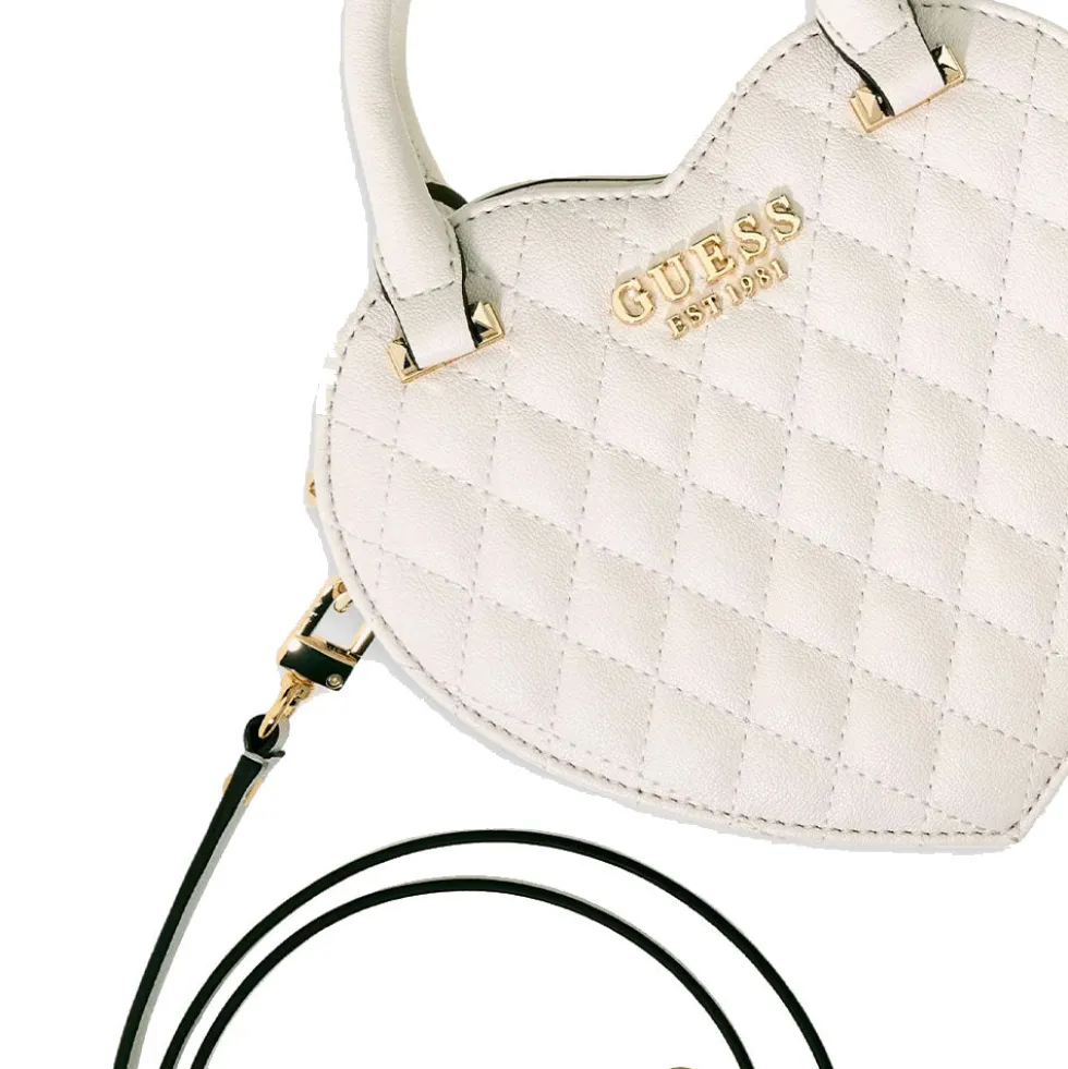Borsa Donna Mini a Mano GUESS a Forma di Cuore Linea Atabey Colore Off White