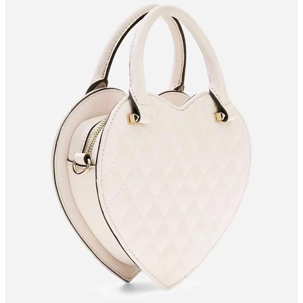 Borsa Donna Mini a Mano GUESS a Forma di Cuore Linea Atabey Colore Off White