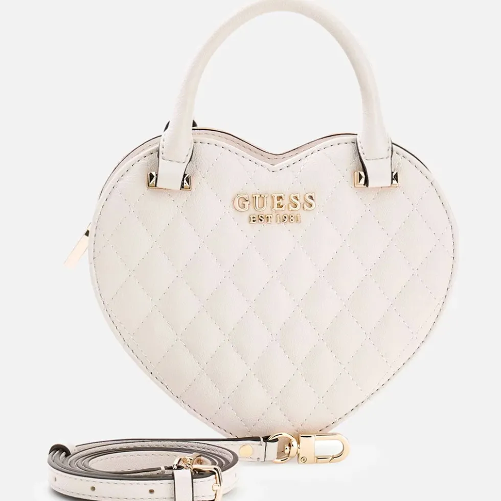Borsa Donna Mini a Mano GUESS a Forma di Cuore Linea Atabey Colore Off White