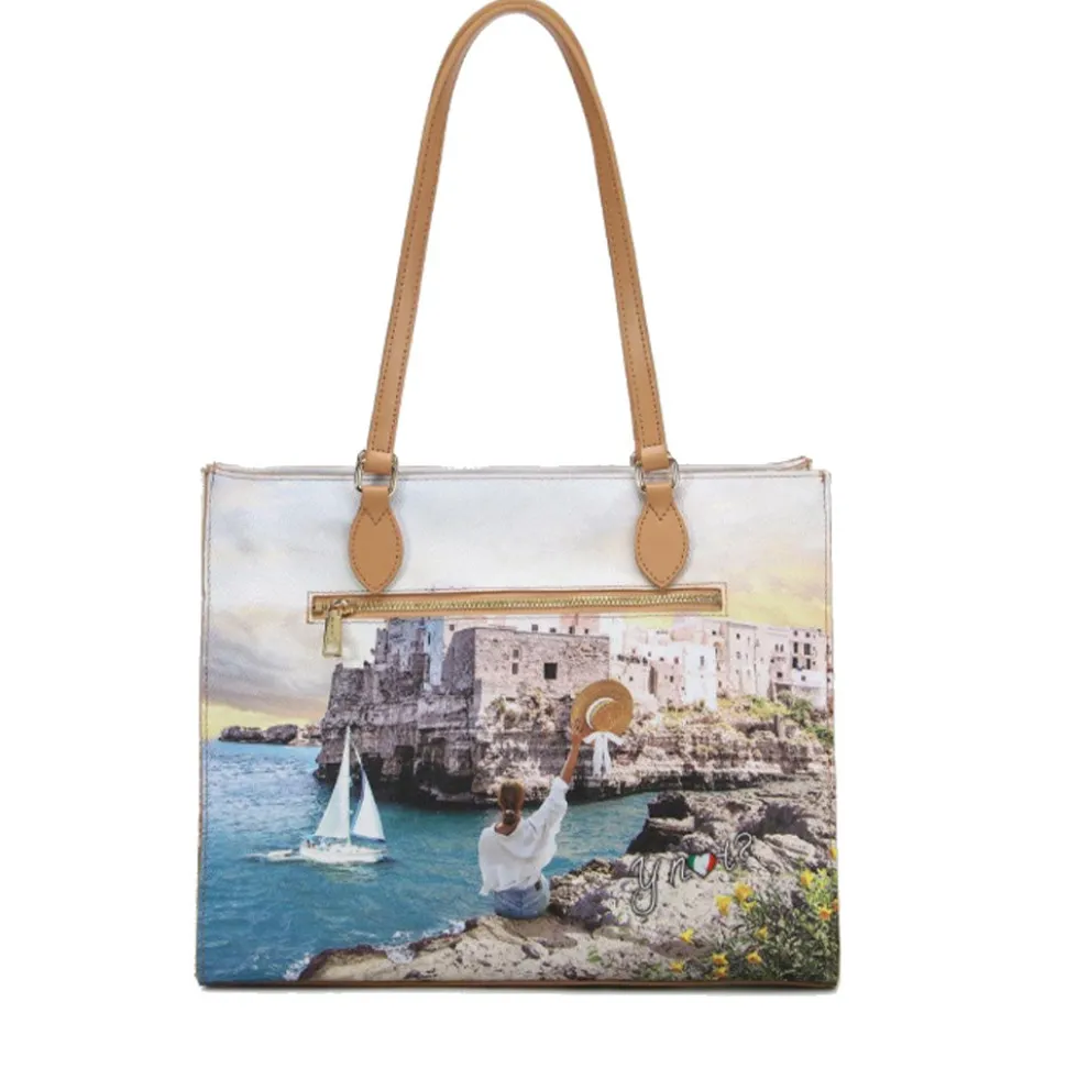 Borsa Donna Shopper a Spalla Y NOT YES-602 stampa Polignano Coast