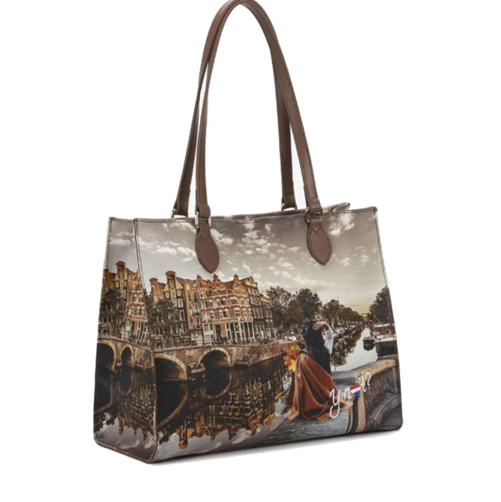 Borsa Donna Shopper a Spalla Y NOT YES-602 stampa Autumn in Holland