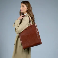 Borsa Donna Shopper Verticale THE BRIDGE linea Mirra in Pelle Rosso Mattone