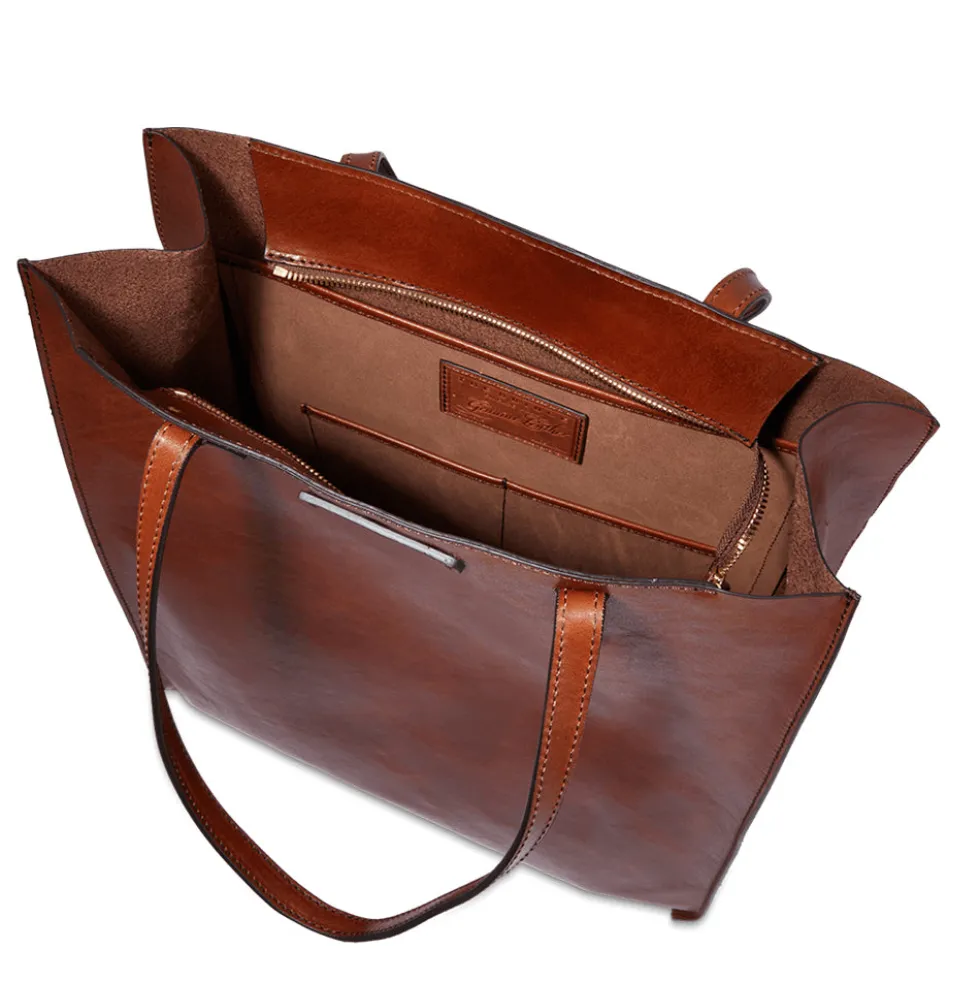 Borsa Donna Shopper Verticale THE BRIDGE linea Mirra in Pelle Marrone