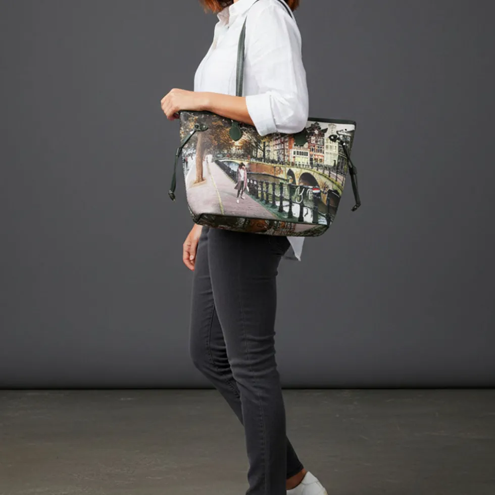 Borsa Donna Y NOT a Spalla YES-319 Stampa Amsterdam Bridge