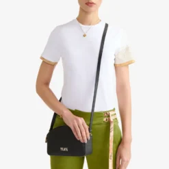 Borsa Doppia Zip a Tracolla 1A Classe Alviero Martini linea Aura Bag stampa Saffiano Nera LF04