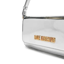 Borsa Piatta a Spalla LOVE MOSCHINO linea Lettering Logo Mirror Argento