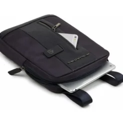 Borsello Organizzato Piquadro in Tessuto e Pelle di Colore Blu Porta iPad - CA1816BR2 Linea Brief