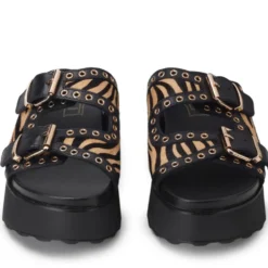 Ciabatte CULT Janis 4306 in Pelle Nera con Inserti Animalier