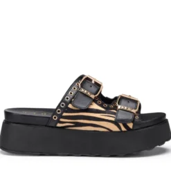 Ciabatte CULT Janis 4306 in Pelle Nera con Inserti Animalier