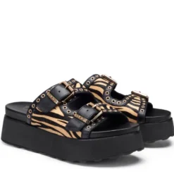 Ciabatte CULT Janis 4306 in Pelle Nera con Inserti Animalier
