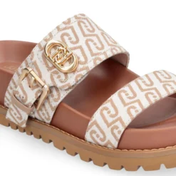 Ciabatte Donna Doppia Fascia LIU JO Livia 02 in Tessuto Jacquard Logato Beige