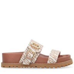 Ciabatte Donna Doppia Fascia LIU JO Livia 02 in Tessuto Jacquard Logato Beige