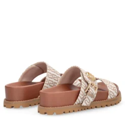 Ciabatte Donna Doppia Fascia LIU JO Livia 02 in Tessuto Jacquard Logato Beige
