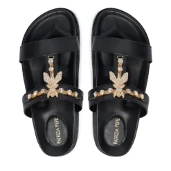 Ciabatte Doppia Fascia Gioiello PATRIZIA PEPE Girl linea Fly Birkilux in Pelle Nera