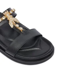 Ciabatte Doppia Fascia Gioiello PATRIZIA PEPE Girl linea Fly Birkilux in Pelle Nera