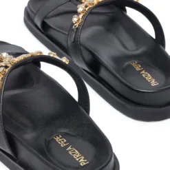 Ciabatte Doppia Fascia Gioiello PATRIZIA PEPE Girl linea Fly Birkilux in Pelle Nera