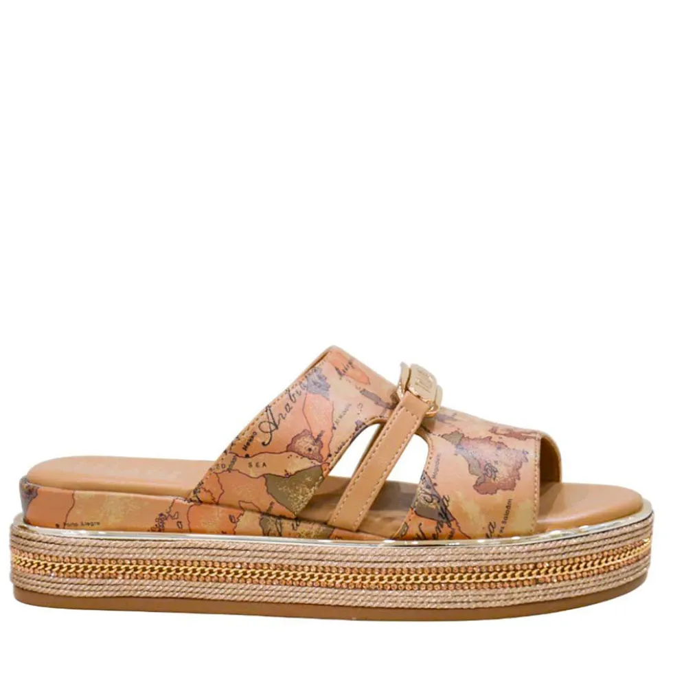 Ciabatte Platform 1A Classe Alviero Martini in Eco Nappa stampa Geo Beige e Cammello 2485