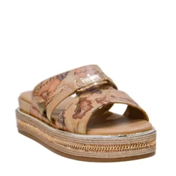 Ciabatte Platform 1A Classe Alviero Martini in Eco Nappa stampa Geo Beige e Cammello 2485