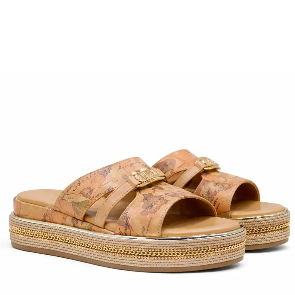 Ciabatte Platform 1A Classe Alviero Martini in Eco Nappa stampa Geo Beige e Cammello 2485