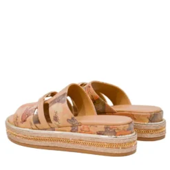 Ciabatte Platform 1A Classe Alviero Martini in Eco Nappa stampa Geo Beige e Cammello 2485