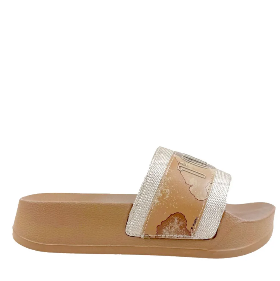 Ciabatte Platform 1A Classe Alviero Martini in Gomma Platino e Geo Beige 2504