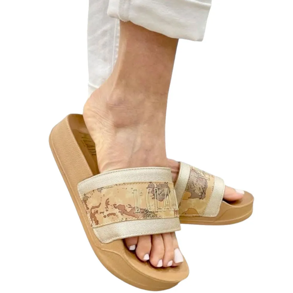 Ciabatte Platform 1A Classe Alviero Martini in Gomma Platino e Geo Beige 2504