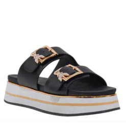 Ciabatte Platform Doppia Fascia PATRIZIA PEPE Girl linea Flyplat Sandal in Pelle Nera