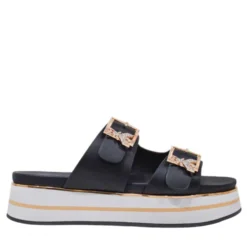 Ciabatte Platform Doppia Fascia PATRIZIA PEPE Girl linea Flyplat Sandal in Pelle Nera