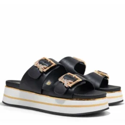 Ciabatte Platform Doppia Fascia PATRIZIA PEPE Girl linea Flyplat Sandal in Pelle Nera