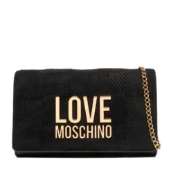 Clutch Donna con Tracolla LOVE MOSCHINO linea Gold Metal Logo in Tessuto Soft Nero