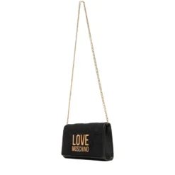 Clutch Donna con Tracolla LOVE MOSCHINO linea Gold Metal Logo in Tessuto Soft Nero