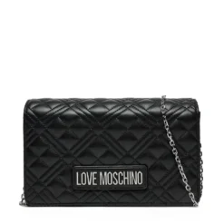 Clutch Donna con Tracolla LOVE MOSCHINO linea Shiny Quilted Nero e Nikel