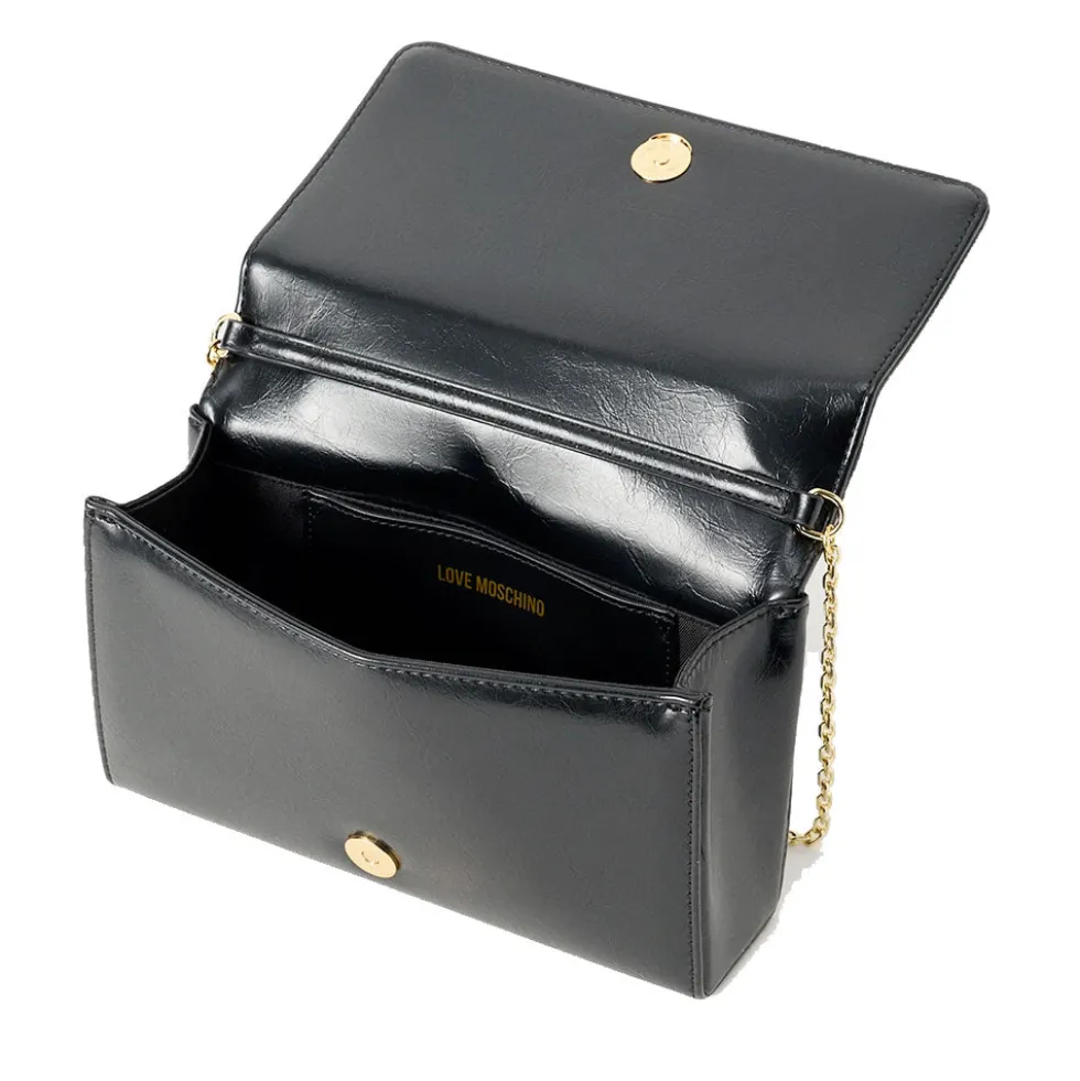 Clutch Donna con Tracolla LOVE MOSCHINO Nera con Logo Ricamato e Borchie