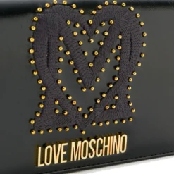 Clutch Donna con Tracolla LOVE MOSCHINO Nera con Logo Ricamato e Borchie