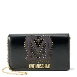 Clutch Donna con Tracolla LOVE MOSCHINO Nera con Logo Ricamato e Borchie