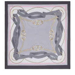 Foulard Donna 120 x 120 cm LIU JO in Tessuto Riciclato Nero Stampa Nastri