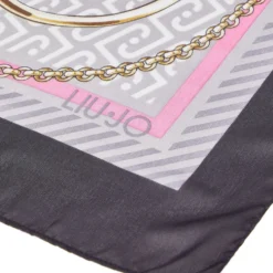 Foulard Donna 120 x 120 cm LIU JO in Tessuto Riciclato Nero Stampa Nastri