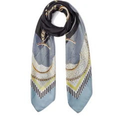 Foulard Donna 120 x 120 cm LIU JO in Tessuto Riciclato Azzurro Stampa Nastri