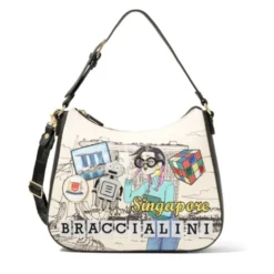 Hobo Bag Donna con Tracolla BRACCIALINI linea Cartoline stampa Singapore