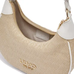 Hobo Bag Donna Small LIU JO in Tessuto Jacquard Beige con Logo All Over