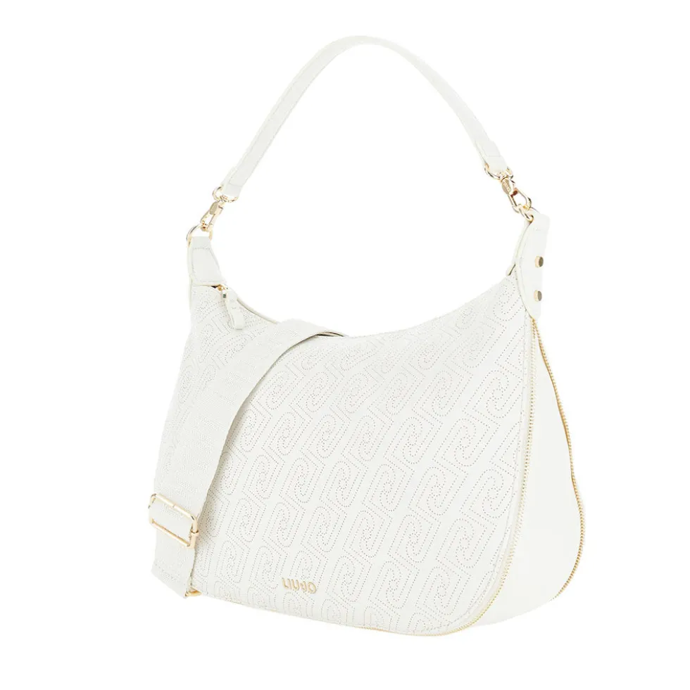 Hobo Bag Large con Tracolla LIU JO color Crema con Logo Laserato Monogram