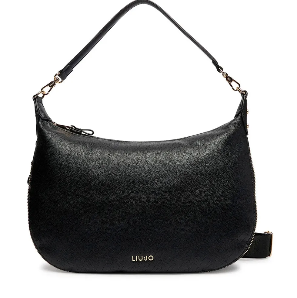 Hobo Bag Large con Tracolla LIU JO Nera con Logo Laserato Monogram
